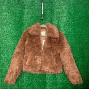 Abercrombie & Fitch Medium brown coat jacket zipper A&F faux fur